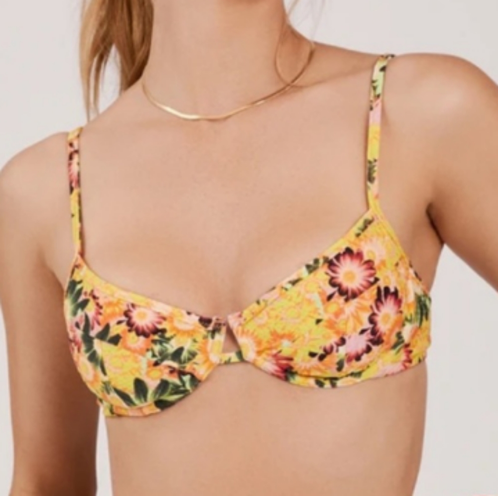 Something Navy Dahlia Floral Bikini Top